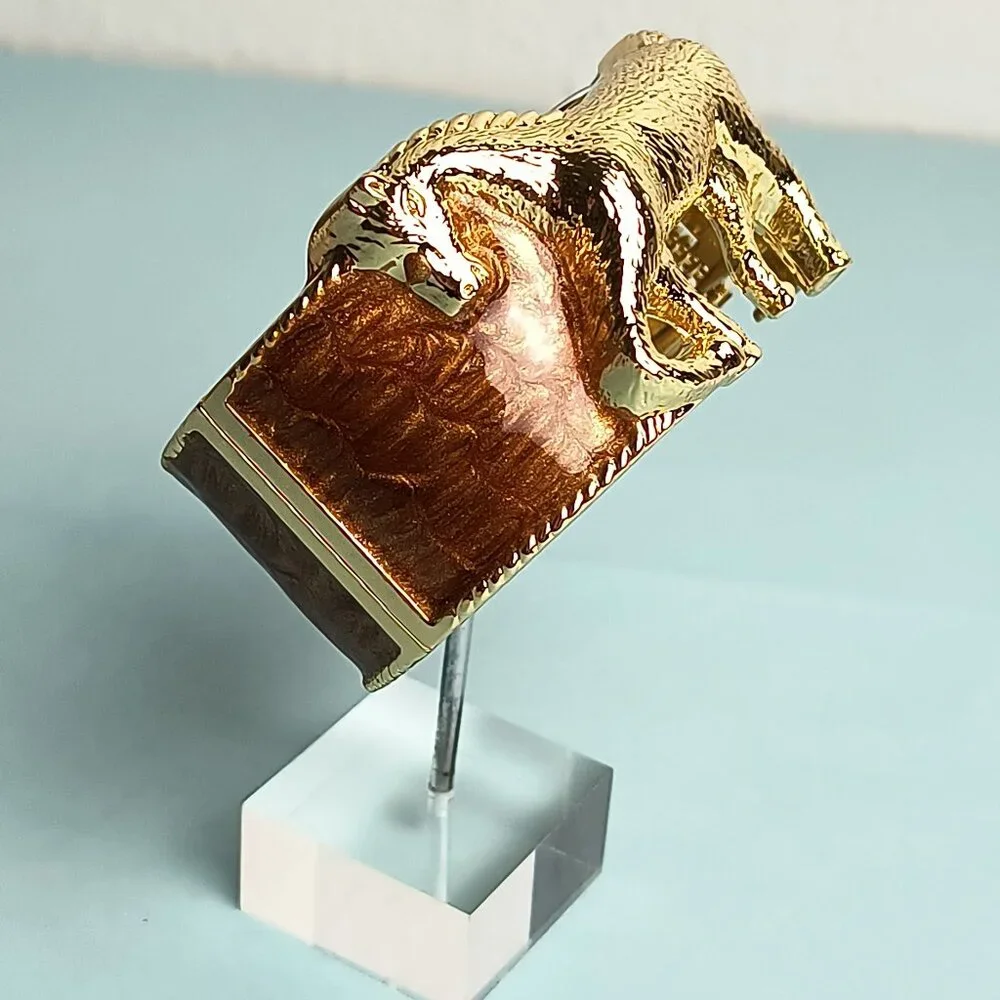 Western Glam Dripping Oil Oval Mustang horse Hinged Cuff Bangle Clamper Cuff
